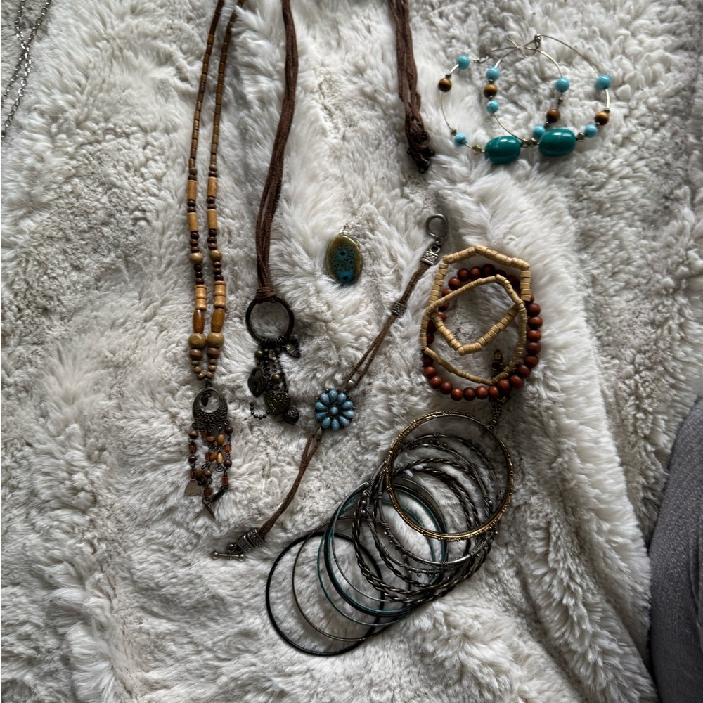 Bohemian Beaded Jewelry Set - Turquoise and Brown